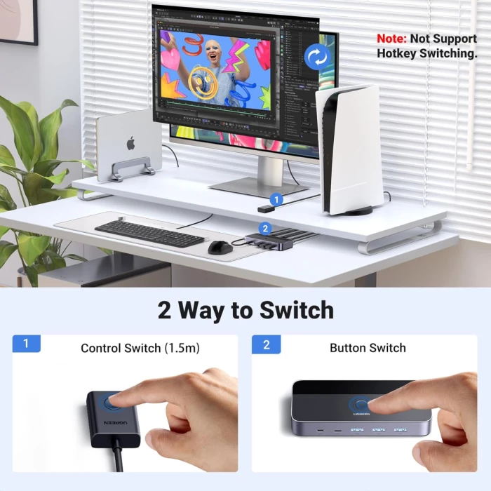 KVM Switch UGREEN 15707 HDMI 4K@60Hz 1 monitor / 2 kompjuterë, i zi