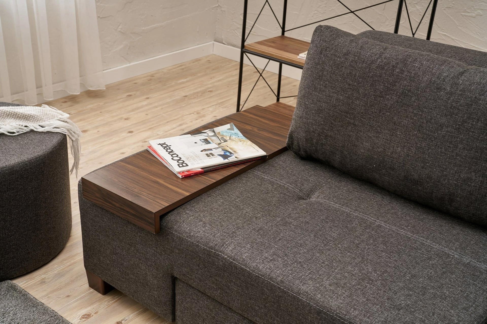 Krevat-sofa treshe, pëlhurë lino, ngjyrë antracit, Perenna