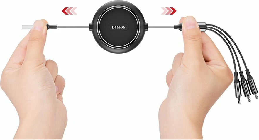 Kabllo zgjatshme 3-në-1 Baseus Golden Loop CAMLT-JH01, USB - micro USB / Lightning / USB-C, 1.2m, e zezë