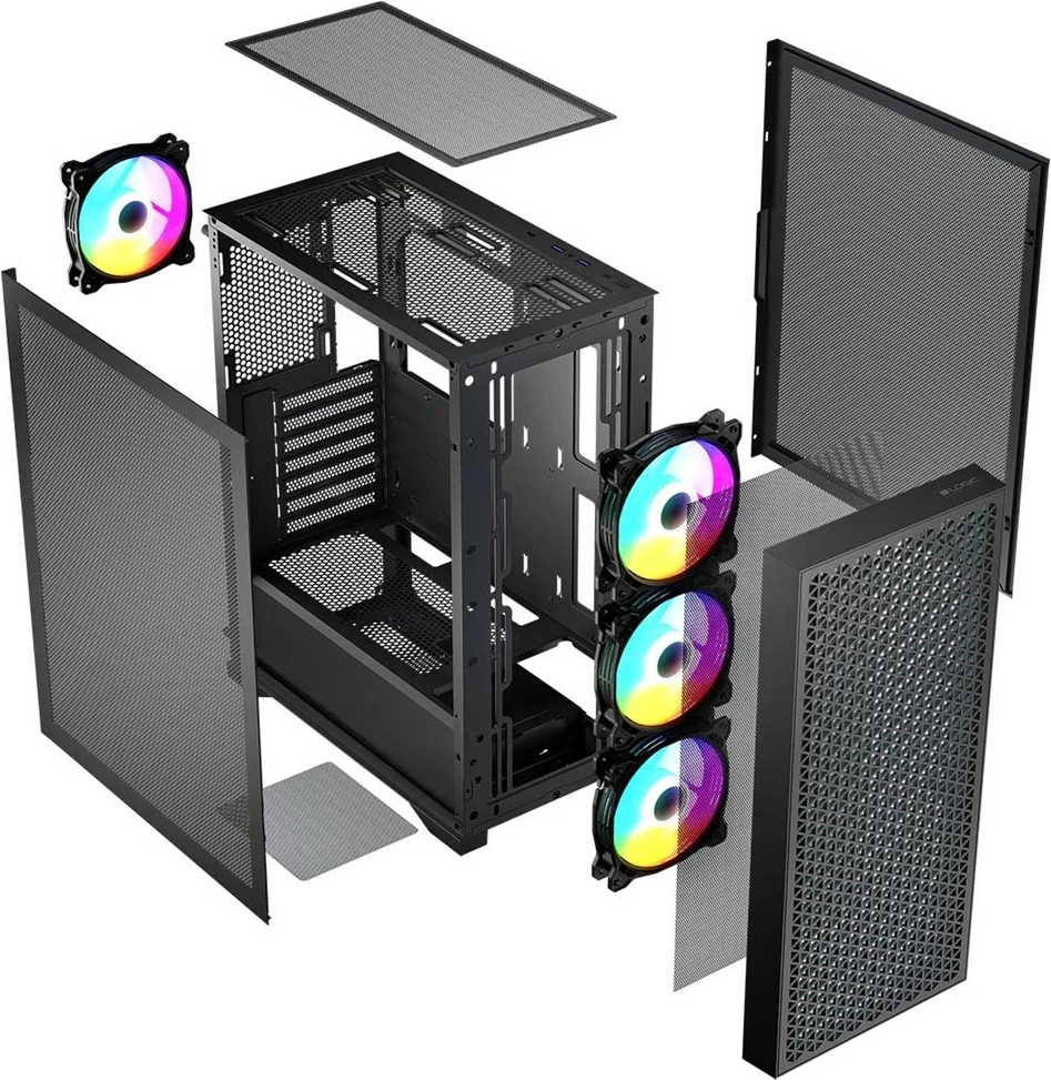 Kasë LOGIC DART PRO ARGB MIDI USB-C, PC, E zezë