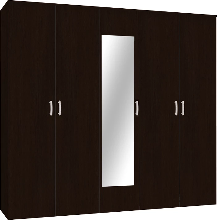 Dollap pesë-fletësh me pasqyrë, ngjyrë wenge, 220x52x200cm
