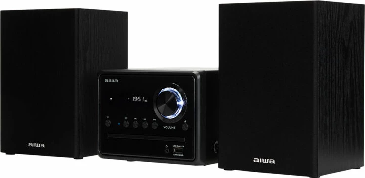 Mikrosistem Hi‑Fi Aiwa MSBTU-300, Bluetooth 4.2, CD/USB/FM, 2x10 W, e zezë, set me 2 altoparlantë