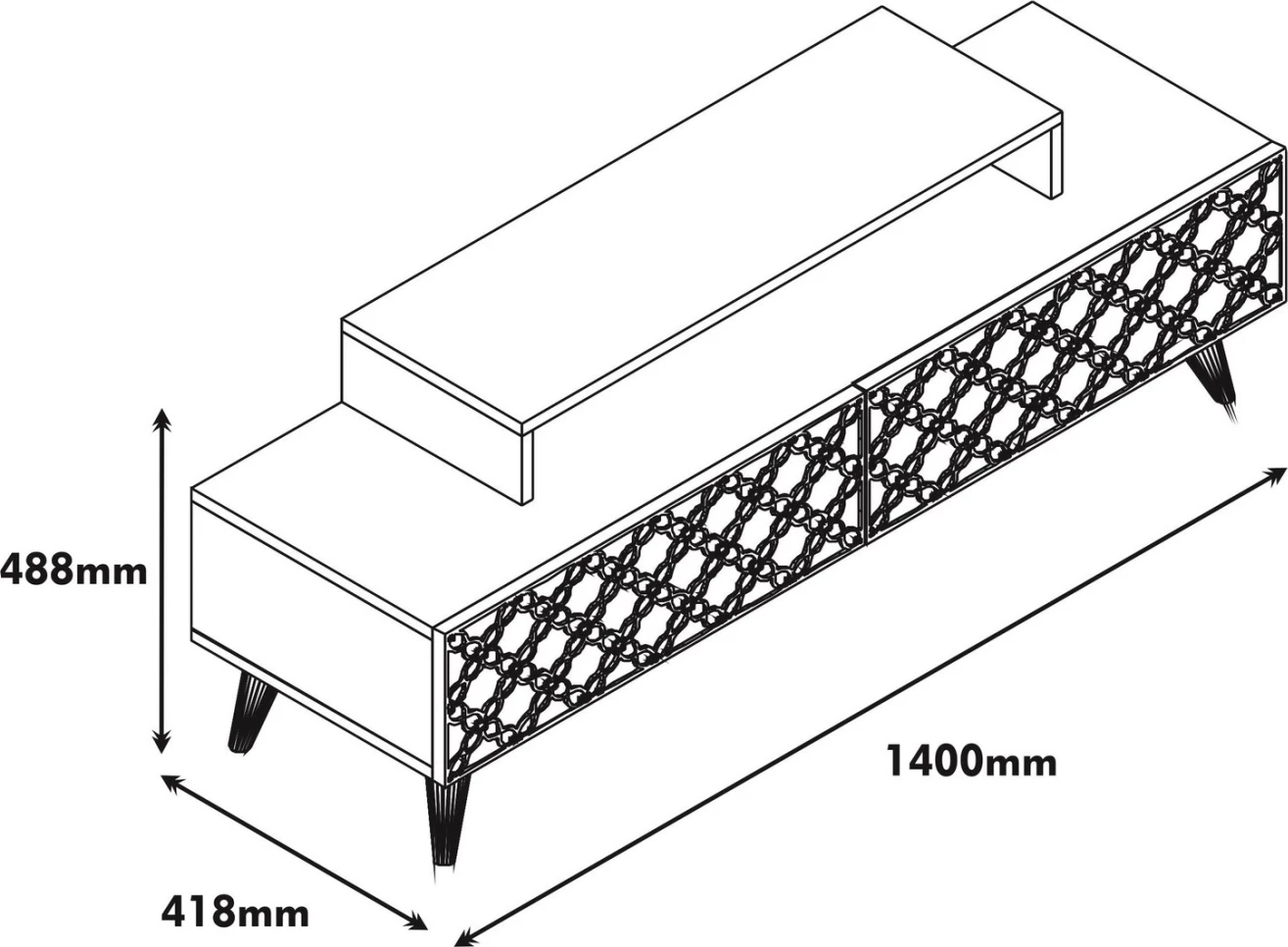 Komodinë TV melamine, ngjyrë arre dhe e bardhë, FH9510.04, 140x41.8x48.8 cm