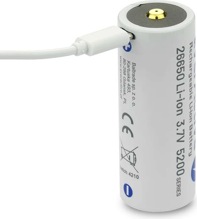 Bateri rikarikueshme Li-ion everActive 26650, 5200 mAh, 3.7V, me micro USB