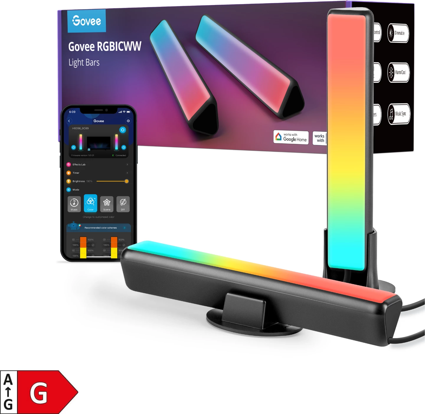 Shufra ndriçimi LED Govee Flow Plus H6056, RGBICWW, WiFi + Bluetooth, set 2 copë