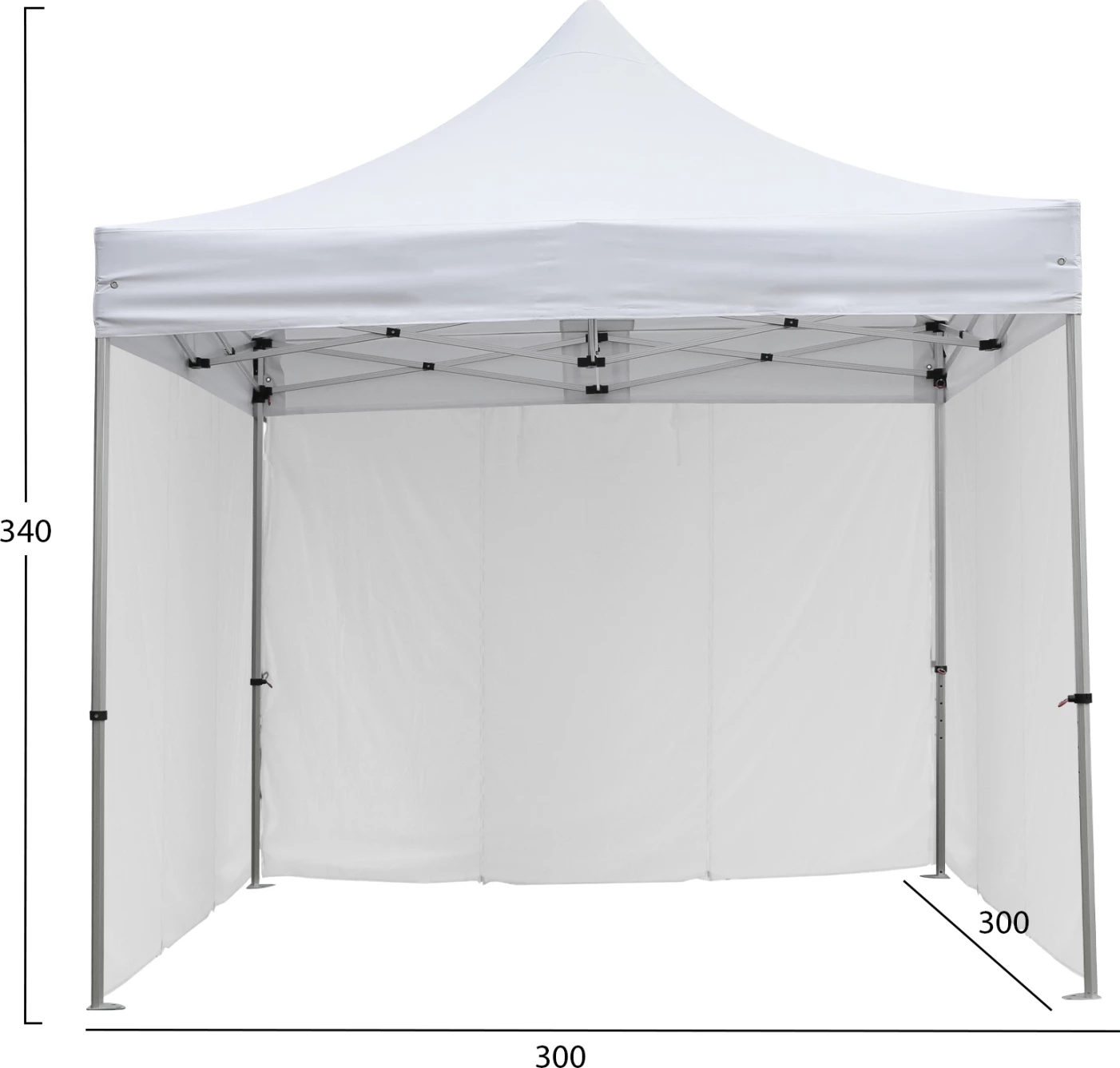 Gazebo i fortë me 3 hije anësore CRESSEN FH21097.01, i palosshëm, kornizë alumini argjendi, e bardhë, 3x3x3,4Hm