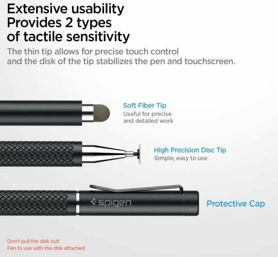 Stilolaps stilus Spigen Universal Stylus Pen 145 mm, zi, set 1 copë (2 maja)