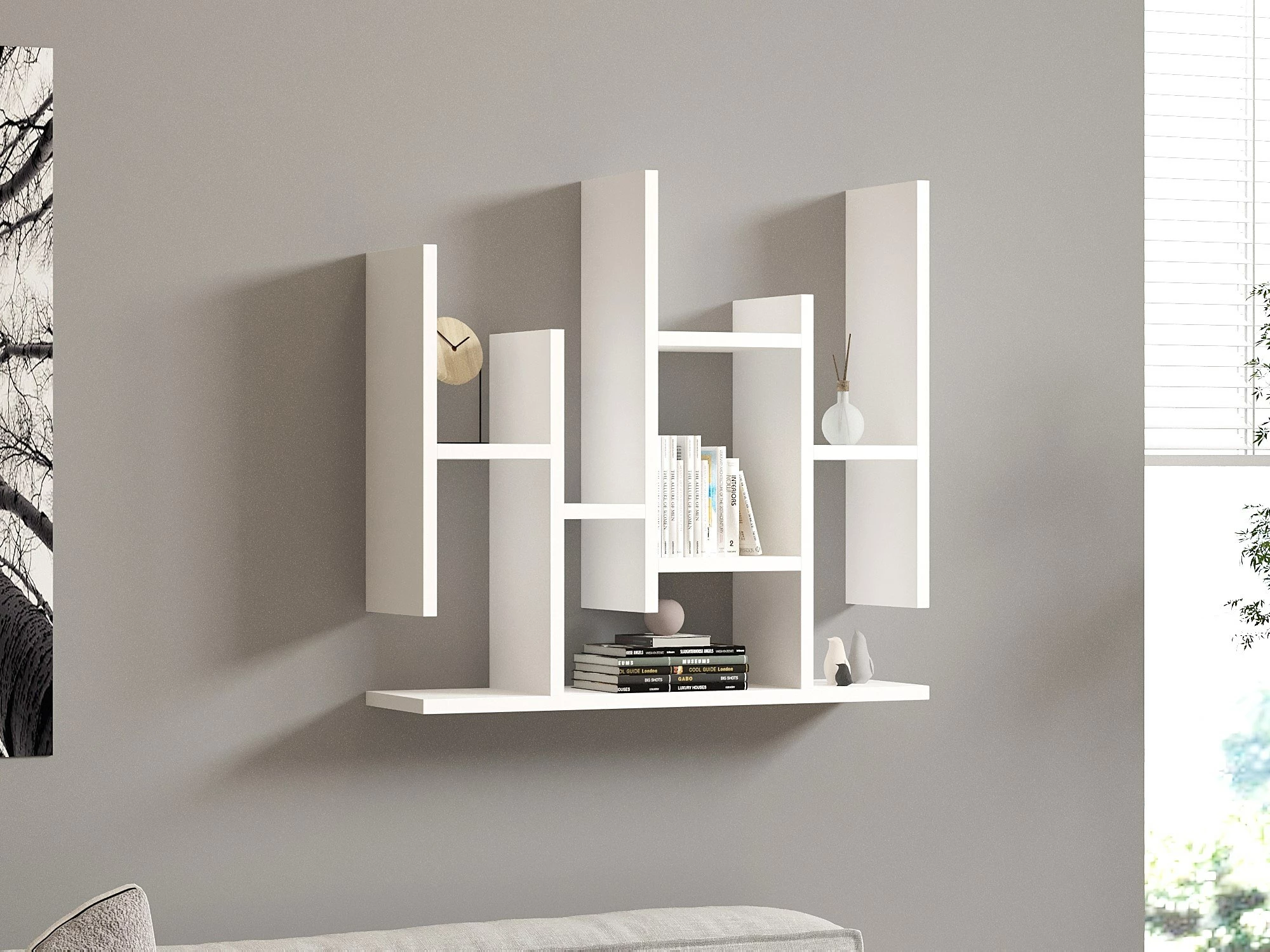 Raft muri Hanah Home, dizajn lule, ngjyrë e bardhë