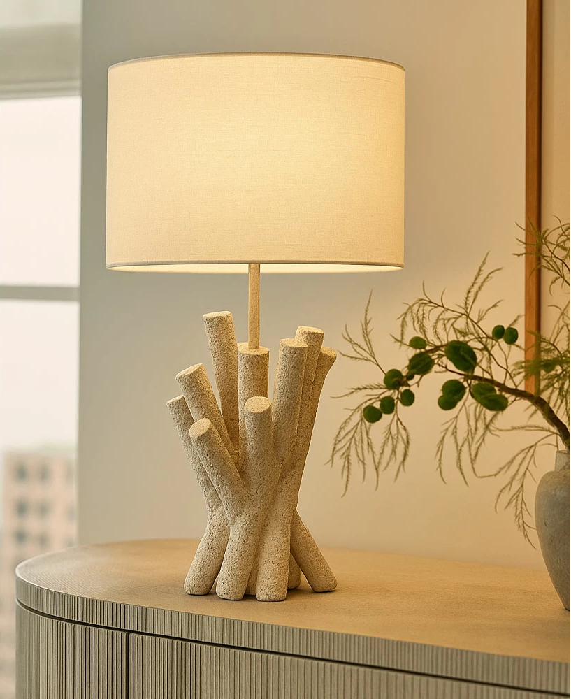 Llambë tavoline Woodland, polirezine, pëlhurë e bardhë, 26x26x54 cm