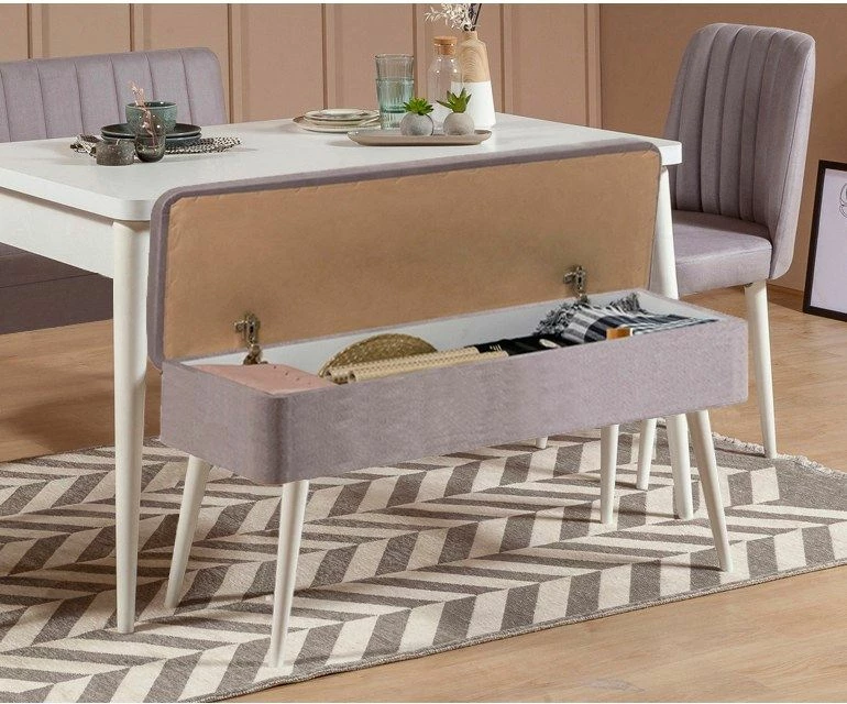 Set tavoline me karrige për ngrënie, e zgjatshme, 4 pjesë, Skye Decor, Vina 0701 - 3, e bardhë, gri