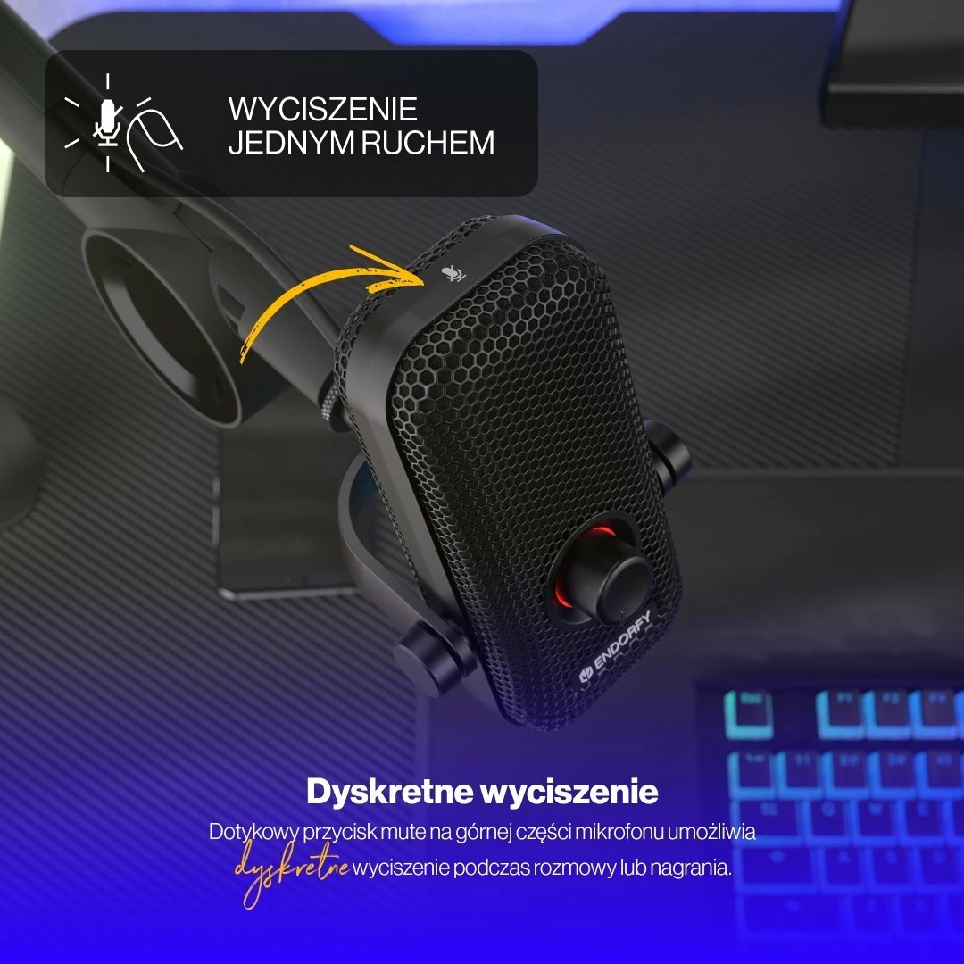 Mikrofon Endorfy Solum Voice EY1B014, USB-C, kardioid, me krah tavoline, RGB, i zi, set