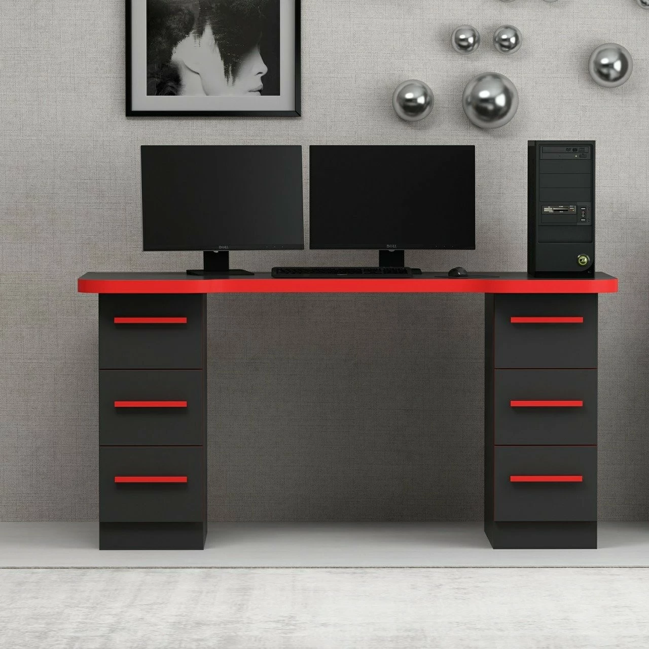 Tavolinë gaming Skye Decor Phoenix 3, e zezë me të kuqe