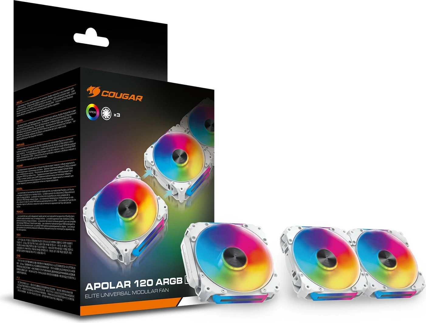 Ventilator kase Cougar Apolar 120 ARGB, 3 copë, i bardhë