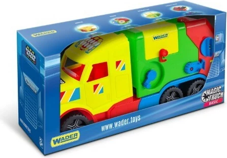 Lodër kamion mbeturinash, Wader Magic Truck Basic 36331, 59.5 cm, me ngritës dhe 2 kosha, multingjyrësh