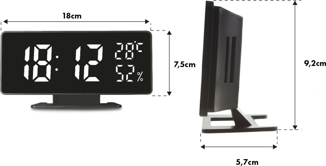 Orë alarmi GreenBlue GB395 me termometër dhe higrometër, e zezë