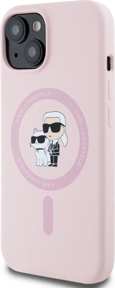 Mbështjellës Karl Lagerfeld Silicone Karl&Choupette MagSafe për iPhone 15 Plus, Rozë