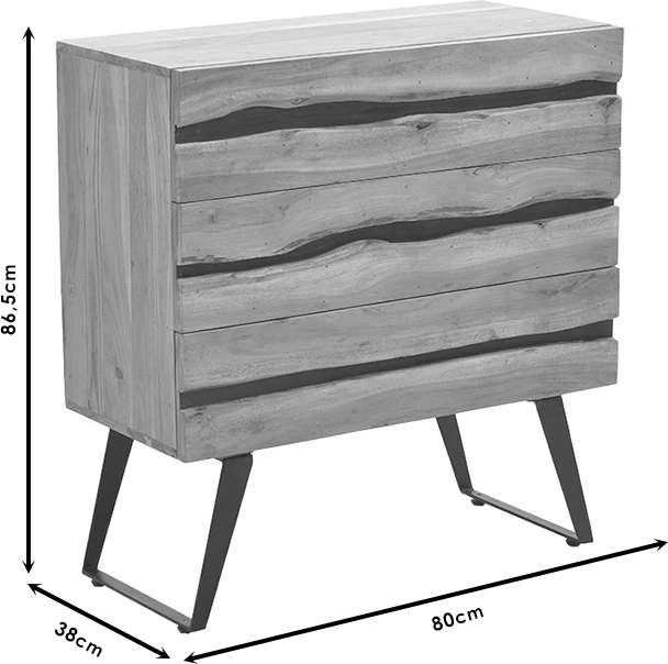 Komodinë me sirtarë Imena dru masiv 4cm natyrale-e zezë 80x38x86.5cm