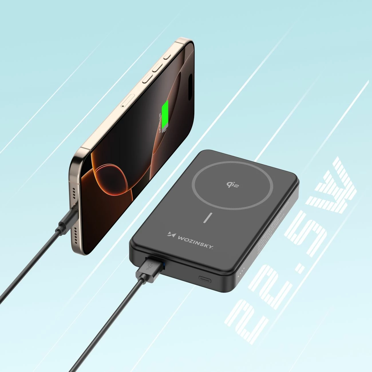Powerbank Wozinsky WLWP-10KA0Y3S, 10000 mAh, 22.5W PD, Qi2, me mbajtëse, e zezë