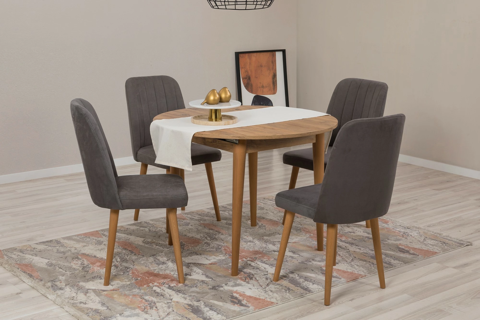 Tavolinë me karrige për ngrënie, e zgjatshme, 5 copë, Skye Decor Vina 1501, ngjyrë Atlantic Pine, antracit