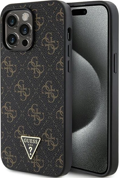 Mbështjellës Guess 4G Triangle Metal Logo për iPhone 14 Pro Max, i zi