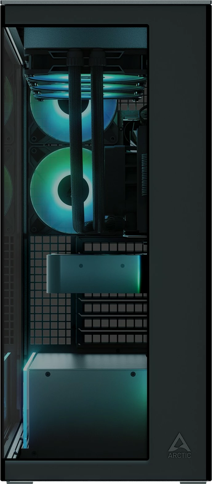 Kasë ARCTIC Xtender, Midi Tower, xham i temperuar, RGB, e zezë