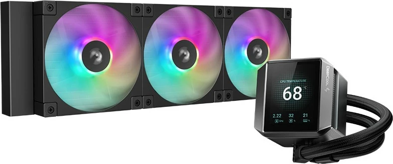Ftohës uji Deepcool MYSTIQUE 360 ARGB, 3x12cm, ekran LCD, i zi