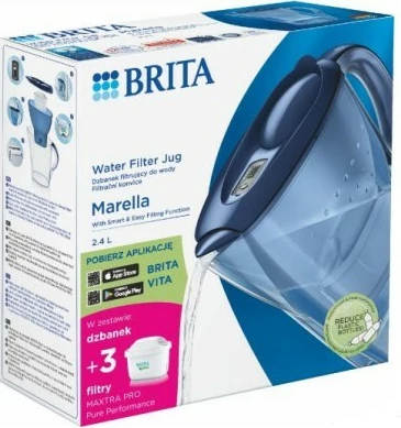 Ibrik filtrues uji Brita Marella 2.4L me 3 fishekë, Blu