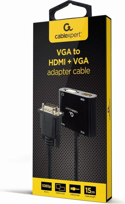 Përshtatës Gembird VGA-HDMI+VGA, 0.15 m, e zezë