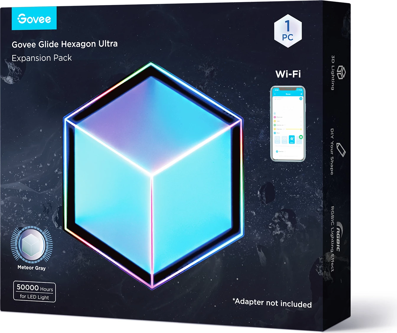 Panel ndriçimi smart Govee Glide Hexagon Ultra, Wi‑Fi, Meteor Gray, 1 copë (Expansion Pack)