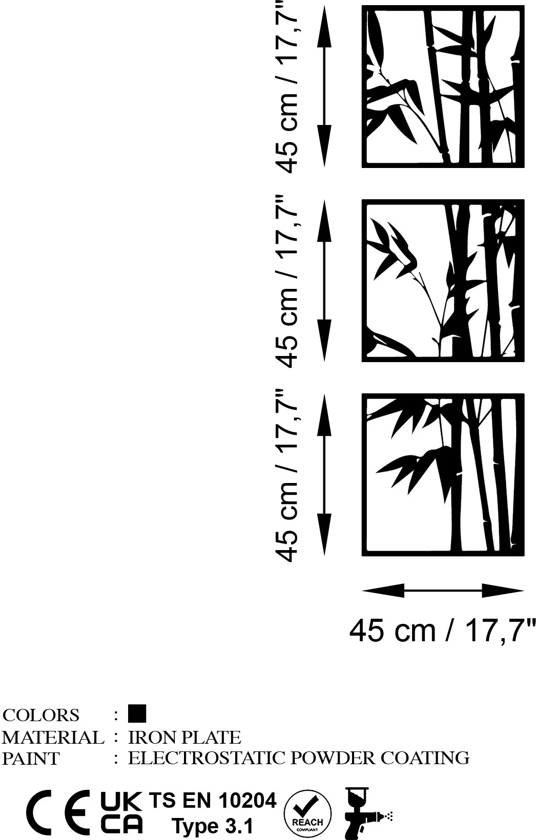 Aksesor dekorativ metalik për mur, Wallity, Rami-1, set prej 3 pjesësh
