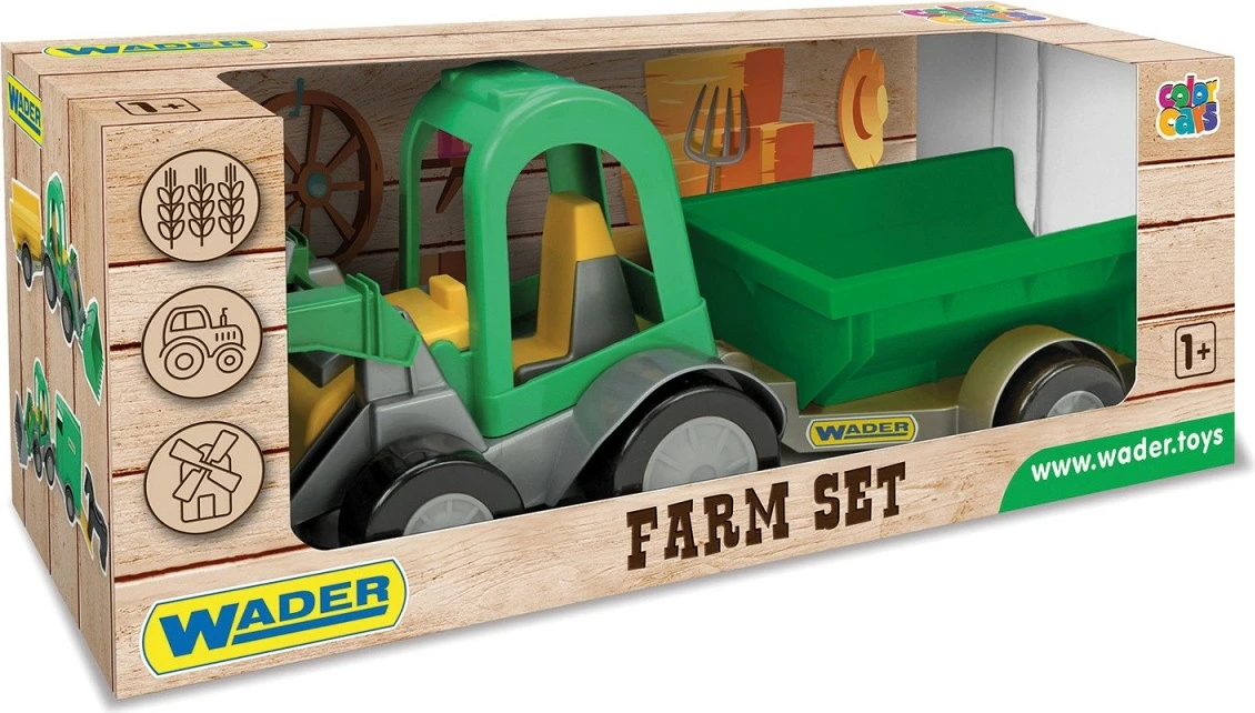 Set lodrash traktor me rimorkio Wader Color Cars, plastikë, 41 cm, Gri/E gjelbër/E verdhë
