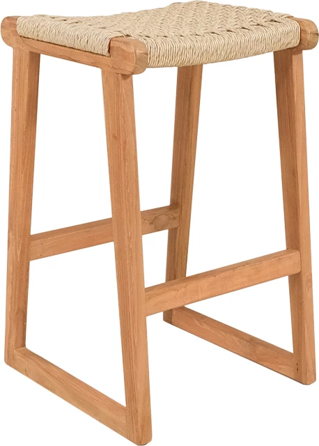 Karrige për bar Kuza, skelet dru teak dhe litar pe, ngjyrë natyrale, 40x42x66cm