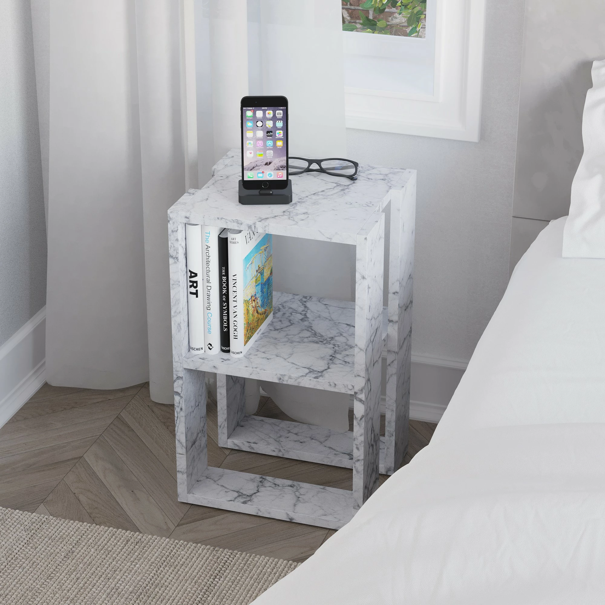 Komodinë natës Carrara Marble, Skye Decor, 2 nivele