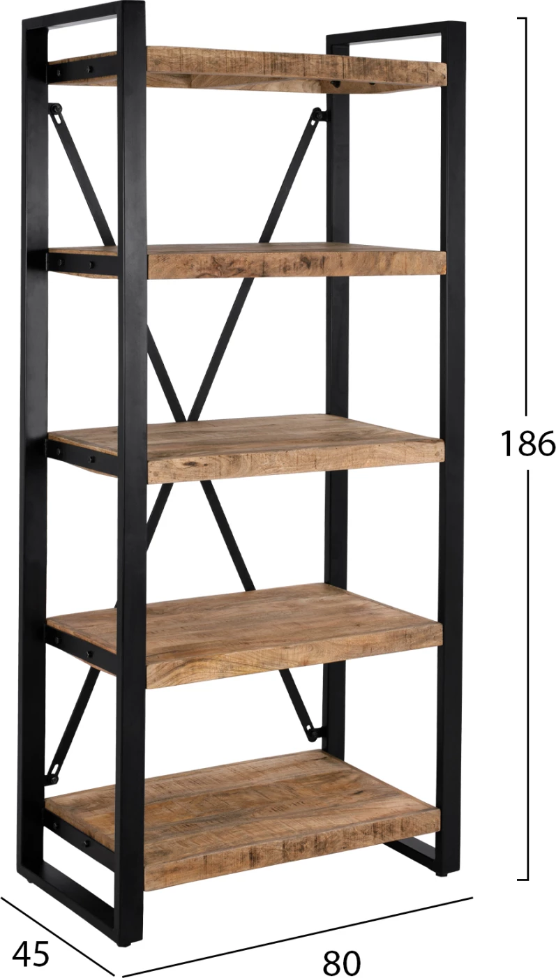 Raft librash TURNER FH8188.11 metal dhe dru mango i fortë 80x45x186