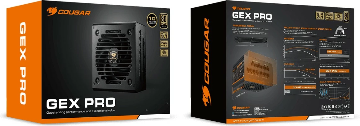 Furnizues energjie Cougar GEX PRO 750W, ATX3.1, 80 Plus Gold, Modular, zi