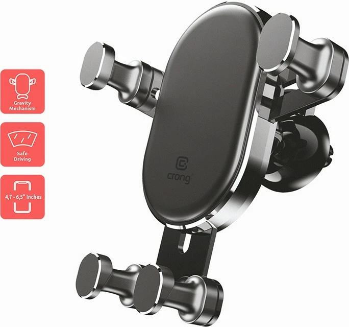 Mbajtës telefoni për veturë CRONG Gravity Car Mount, Auto-Lock, për telefona 4.7-6.5 inç, i zi