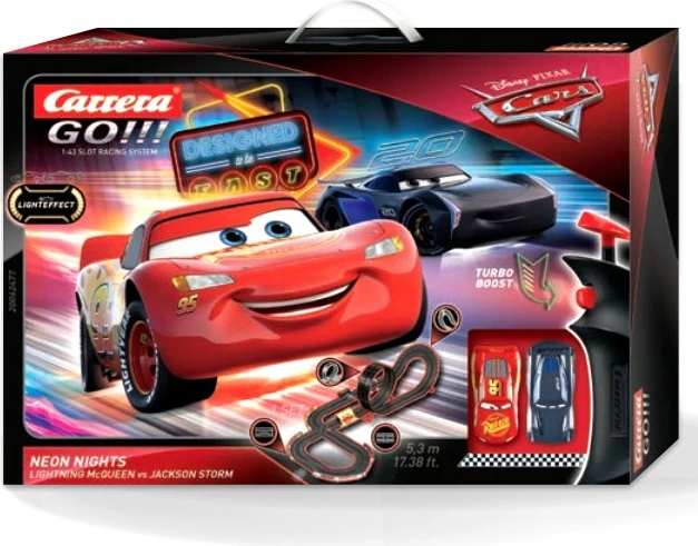 Set veturash Carrera RC Neon Nights, Lightning McQueen dhe Jackson Storm, 1:43, me drita, shumëngjyrësh