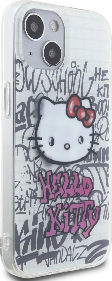 Mbështjellës Hello Kitty IML Kitty On Bricks Graffiti për iPhone 15, Bardhë