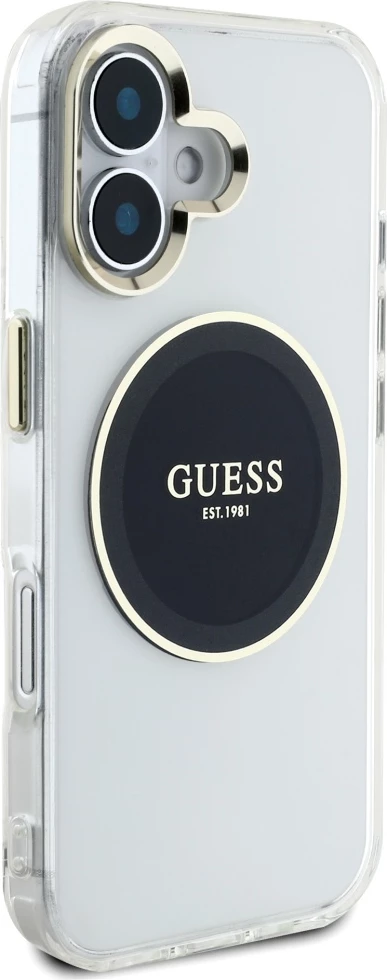 Mbështjellës Guess IML Metal Colored Circle Classic Logo MagSafe për iPhone 16, i zi