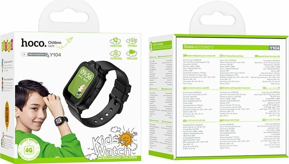 Smartwatch HOCO Y104 me 4G thirrje, GPS, SOS, për fëmijë, i zi
