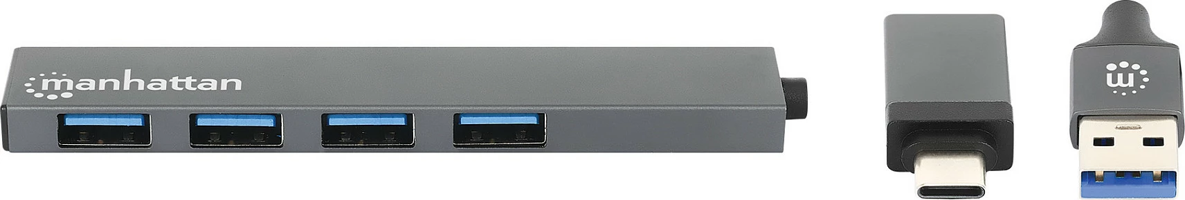 USB hub MANHATTAN Kombo-Hub 4Port USB 3.0, Type-C/Type-A, 4xUSB-A, gri