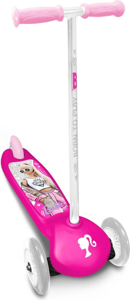 Trotinet për fëmijë Pulio Barbie, 3 rrota, alumini/PVC, rozë/argjend