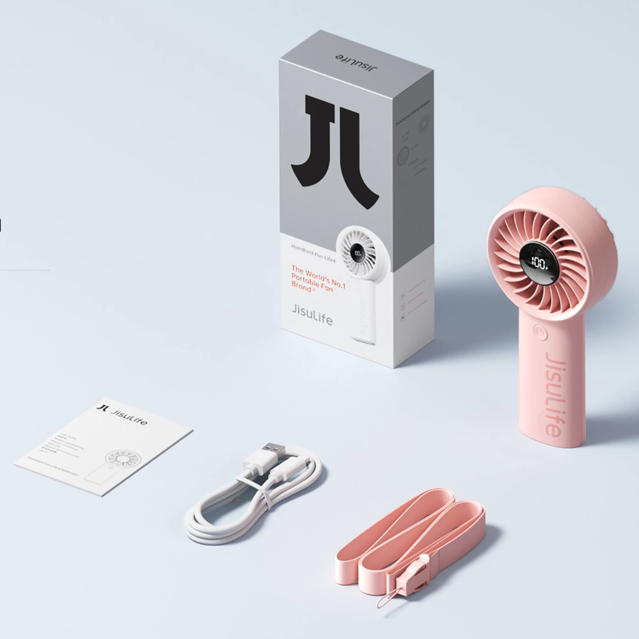 Ventilator dore Jisulife Life4 3600mAh USB-C, 5 shpejtësi, rozë (me litar dhe kabllo)