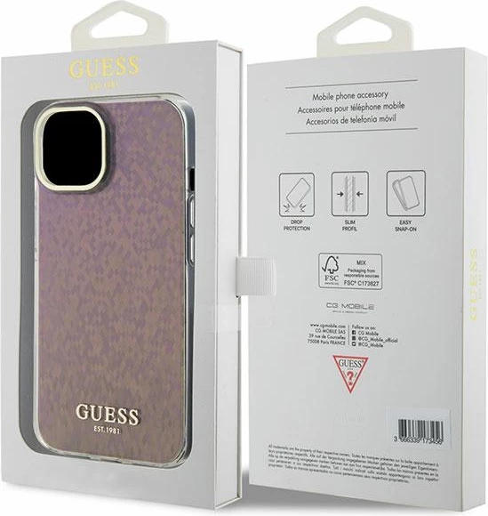 Mbështjellës Guess GUHCP15SHDECMP për iPhone 15 6.1", i fortë, efekt pasqyre, rozë