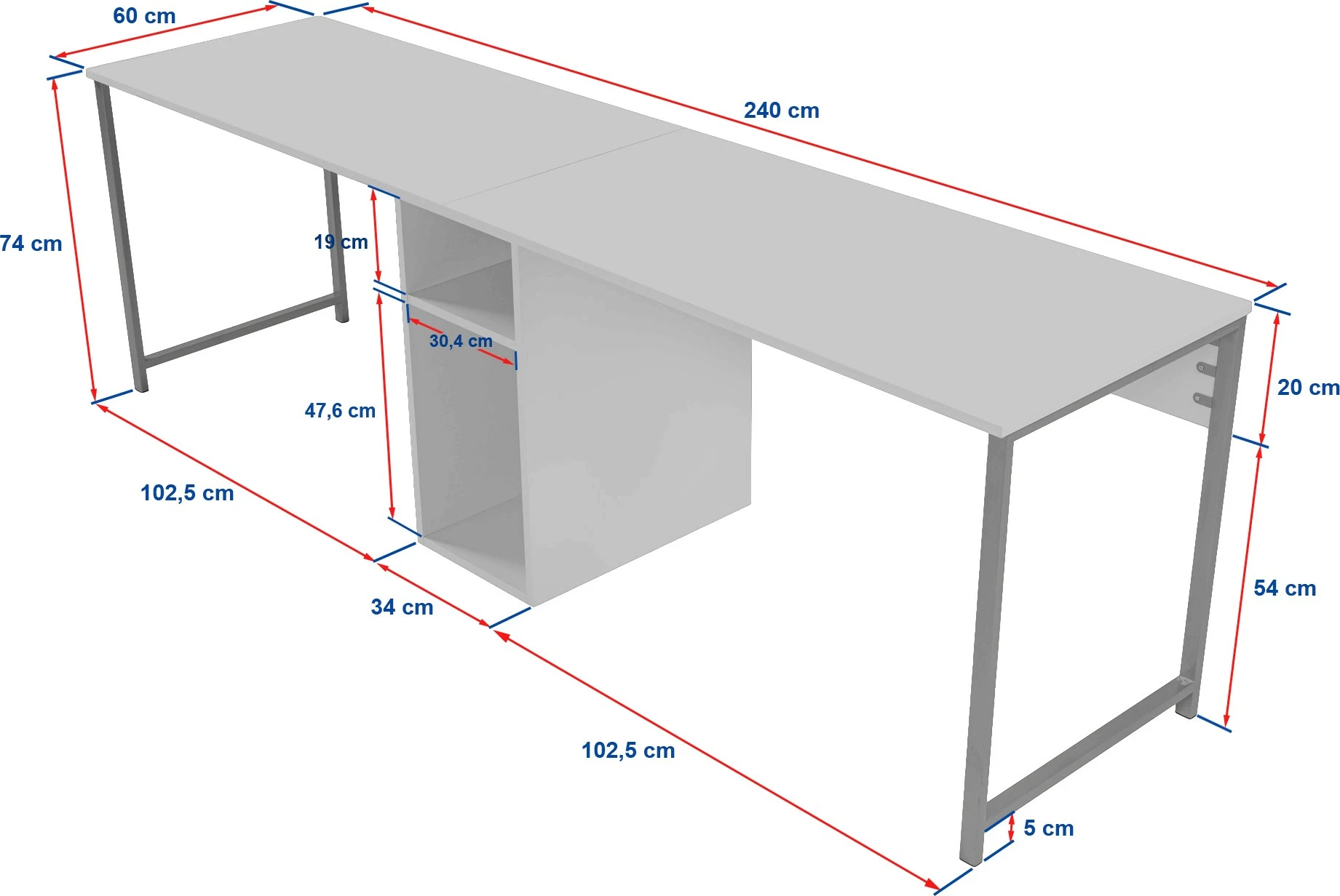 Tavolinë studimi dyshe Hanah Home, e bardhë, ari