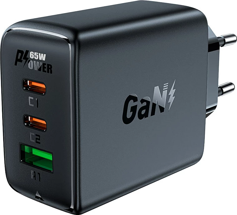 Karikues i shpejtë murit Acefast A41, 65W, 2x USB-C / USB-A, i zi