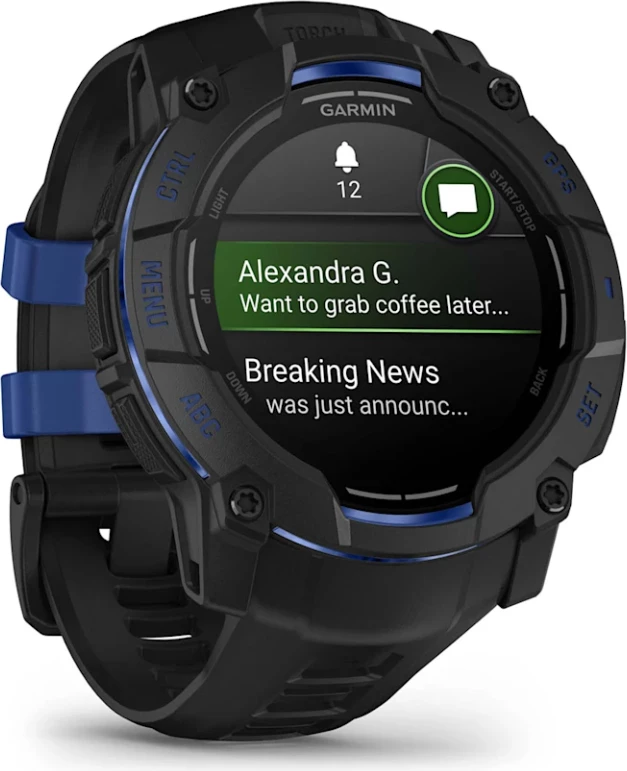 Smartwatch Garmin Instinct® 3, AMOLED, Black/Black-Bolt Blue strap, 50 mm