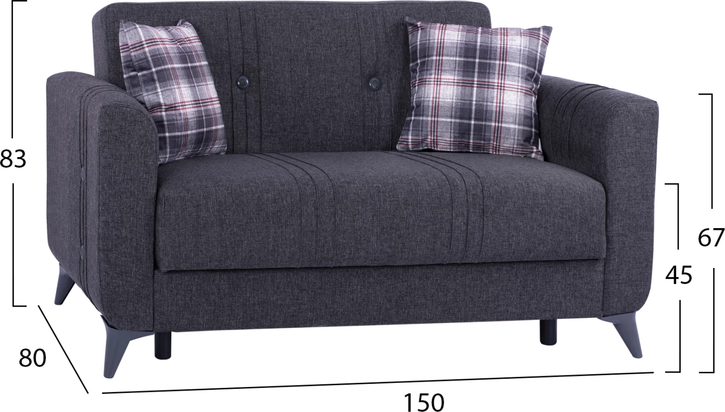 Divan 2 vendësh KRISTINA FH3165.20 gri me këmbë antracit 150x80x83 cm
