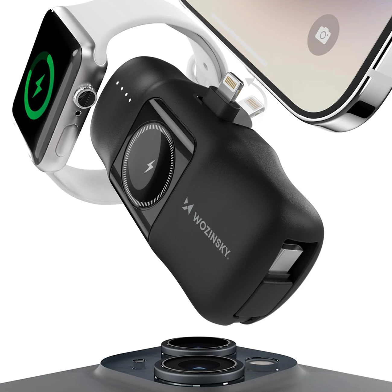 Powerbank Wozinsky WF16-YLS, 5000mAh, 15W, me kabllo USB-C të integruar dhe karikues për Apple Watch, e zezë