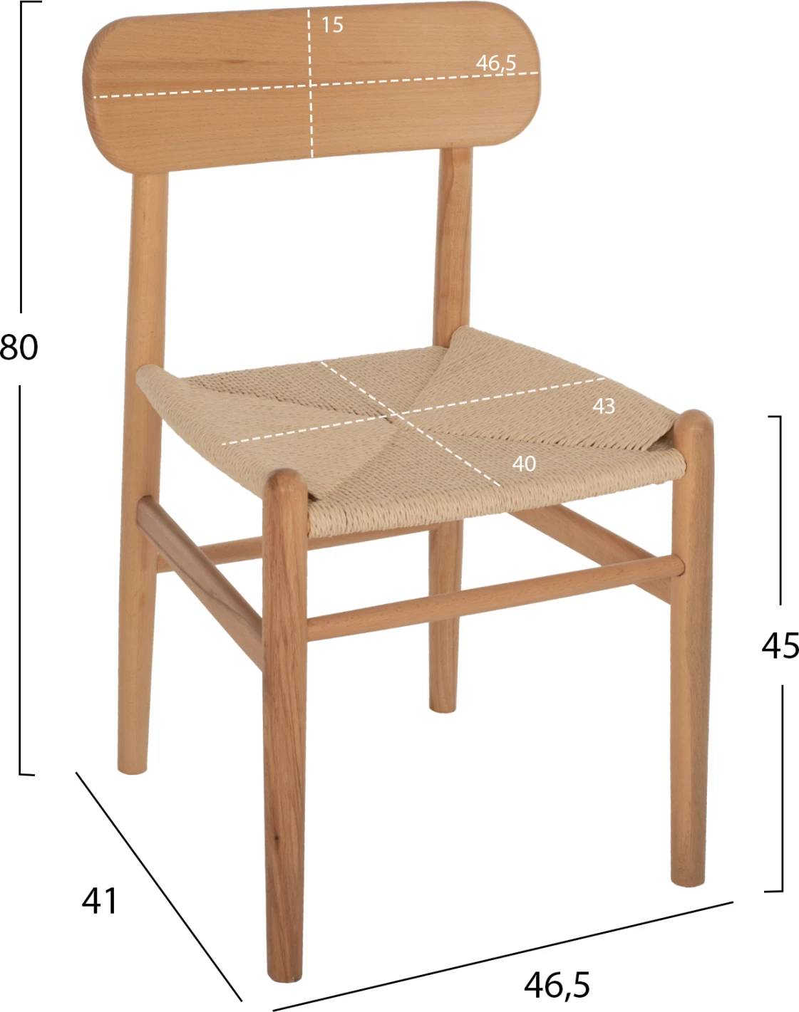 Karrige për ngrënie HELSINKI FH9492.01 dru ahu dhe litar ngjyrë natyrale 46.5x41x80H cm
